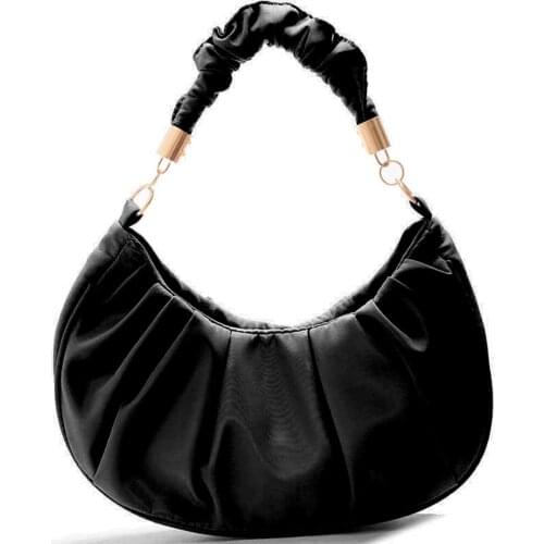 Fashion Womens Bag Pleated Shoulder Underarm Bags Ladies Casual PU Leather Solid Color Shopper Purse Luxury Designer Handbag