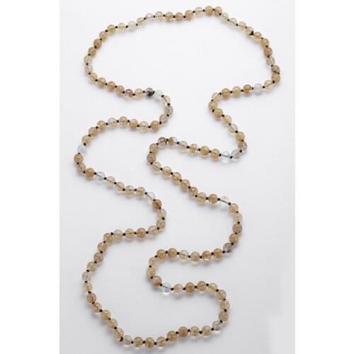 Fashion Long Knot Beads Halsband Yellow Agat Natural Stones Necklace