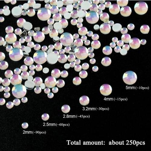 Mocha White Glossy Round Mix Size Korean Fashion 3D Nail Art Rhinestone Flatback Crystal Stones For DIY Nail art Decoration