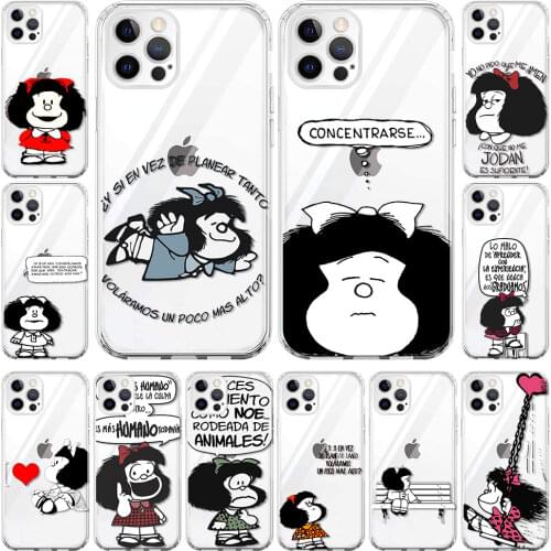 Clear Soft Case for Apple iPhone 7 11 12 Pro XR X XS Max 6 Plus 5 Hollow Out Silicone Phone Cover Cartoon Mafalda Girl