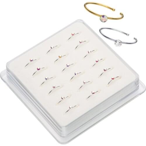 20 pcs nose hoop sterling silver internal diameter 6/8/10 0.5mm thickness 1.5mm clear glue stone nose pin
