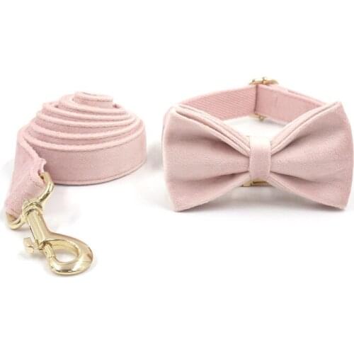 Popular Customized Dog Collar and Leash With Bow Tie For Big and Small Dog Free Engraved High-quality Flocking Collar Set