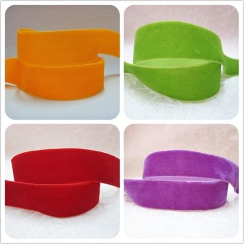 Q&N ribbon 7/8inch 22mm single faced nylon no elastic velvet ribbon red green orange purple color DIY accessory free shipping