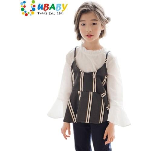Teenager Girls Shirt New Arrival Children Clothing Fake Two Pieces Long Sleeve Baby Kids Cotton Blouse Top