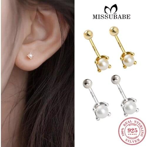 925 Sterling Silver Stud Earrings Mini Cartilage Piercing Pearl Ear Studs Small Fashion Korean Jewelry Gift For Women Teen Girls