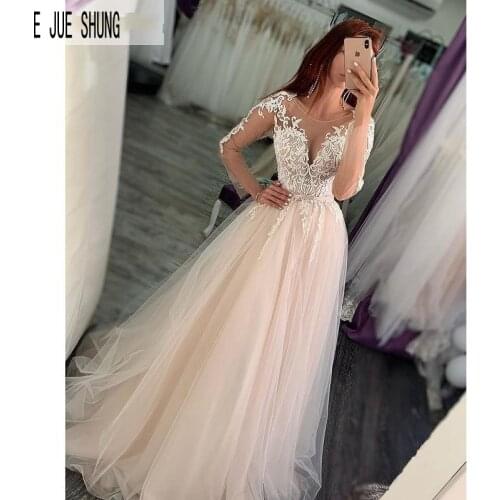 E JUE SHUNG Boho Wedding Dresses vintage lace Long Sleeves Wedding Gowns Bow Sashes Lace Appliques vestido de noiva