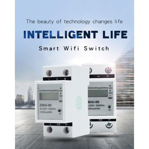 Smart Life/tuya APP Single phase Din rail WIFI Smart Energy switch Power Consumption kWh swtich swtich 220V,110V AC 50Hz/60hz