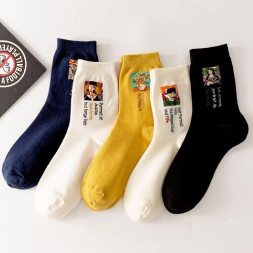 Van Gogh Art Simple Long Socks women Breathable Solid Painting Vintage harajuku Abstract Patterned Unisex Sox funny socks 35-43