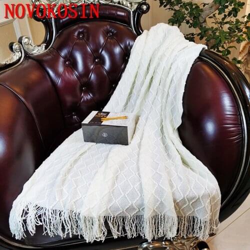 2021 127*173cm Knitted Diamond Sofa Blanket Cover Car Blanket Summer Air Conditioning Afternoon Nap Sleeping Thin Tassel Quilt