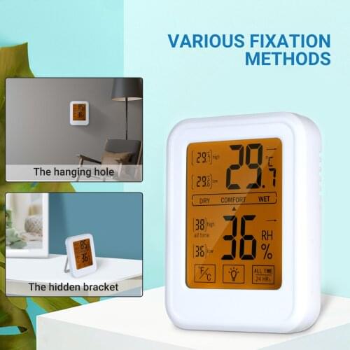 High Precision Thermometer Hygrometer Digital Thermo-Hygrometer with Touch-Screen Wall Mounted Weather Station with Backligh