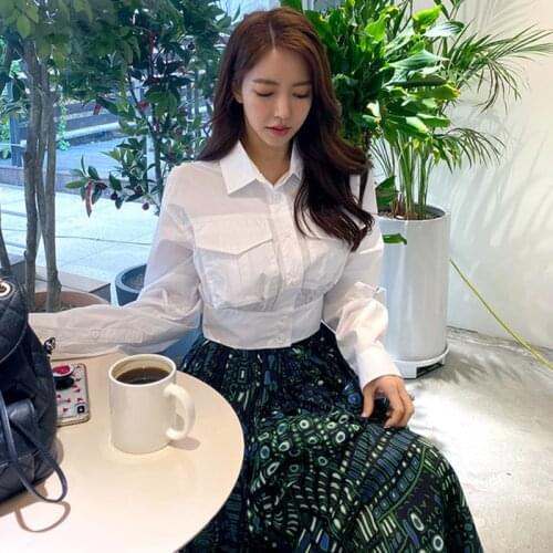 Spring Autumn White Blouse Korean Tops Office Lady Long Sleeve Shirts Women Clothes High Waist Blusas Femme TA960