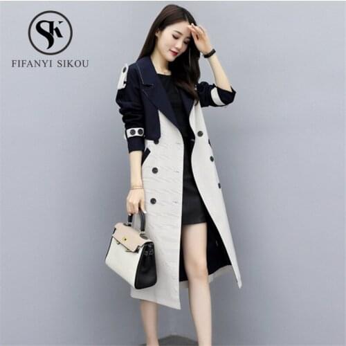 2019 New Autumn Fashion Trench coat Double Breasted Belt Patchwork Long Coat Ladies Plus size High quality Business Outerwear