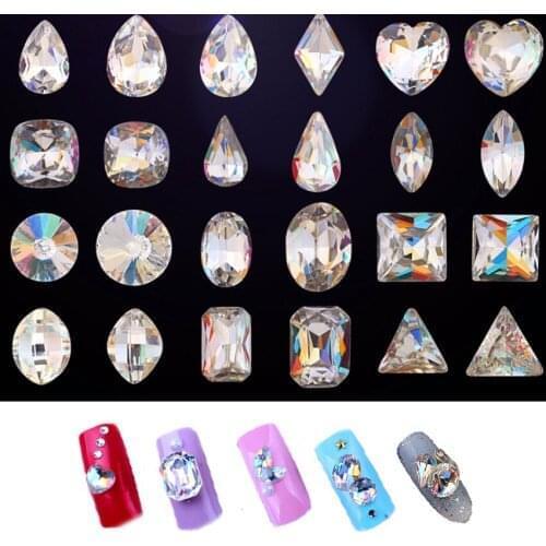 3D Nail Art Pointed Bottom Glass Rhinestone, Super Glitter Crystal Nail Tip Decoration Phone Decor Accessories 10Pcs