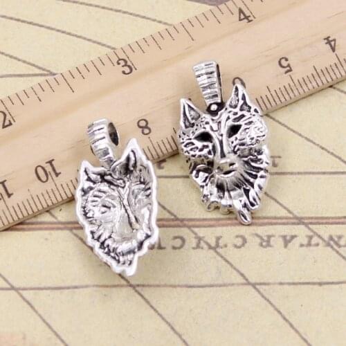 10pcs Charms Wolf Head 30x15mm Tibetan Bronze Silver Color Pendants Antique Jewelry Making DIY Handmade Craft