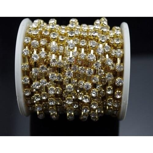 10 Yard 2.3mm SS8 Grade A Crystal Clear Rhinestone Crystal Gold Chain Band Wedding Favor