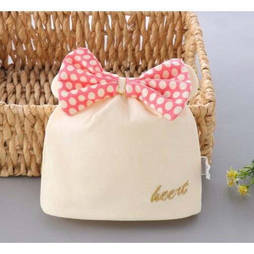 2020 New Cute Polka Dot Cartoon Big Bow Elastic Baby Hat Childrens Cotton Beans Autumn Winter Warm Girl Cap
