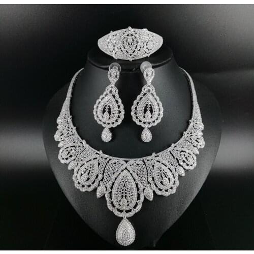 2021 NEW FASHION palace crystal CZ zircon necklace earring bracelet ring wedding bridal banquet dinner dressing jewelry set