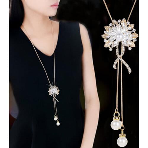 2021 New Fashion Winter Sweater Chain Women Female Long Necklace Flower Basket Crystal Pendant Charms