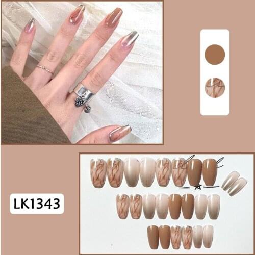 24Pcs Marble Fake Nails Wearable Charming Press On Nails Full Cover Artifical Nails Nail Supplies For Professionals