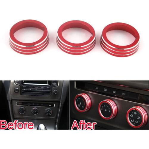 3pcs/set Aluminium Air Condition Sound Switch Button Ring Decoration Trim Fits For VW Golf MK 7 GTI 2013-2016 Car-Styling Covers