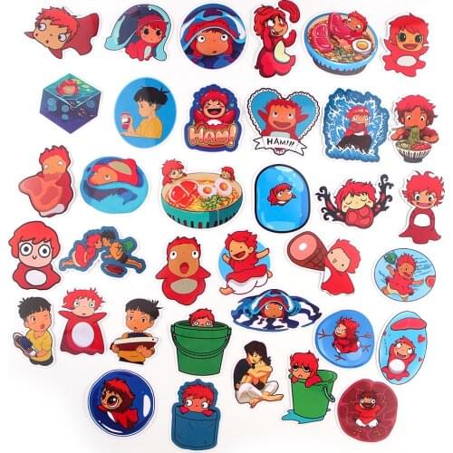 Ponyo on the Cliff 35Pcs Series Sticker Home Decor Fridge Styling Travel Suitcase Graffiti Styling Waterproof Stickers 2020