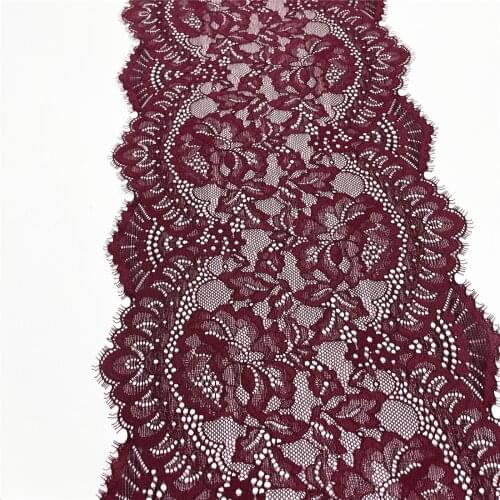 3y/lot Width 23cm Burgundy Red Elastic Eyelash Lace trim For Clothes Skirt Hem Underwear Sewing Craft DIY Apparel Fabrics Lace