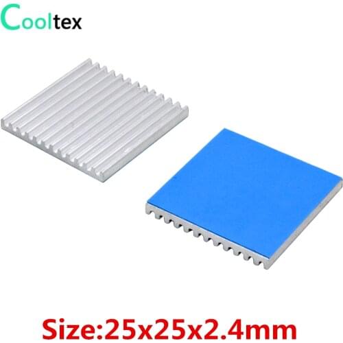50pcs 25x25x2.4mm Aluminum Heatsink Heat Sink Radiator for Electronic IC MOS Diode Chip Cooling With Thermal Conductive Tape