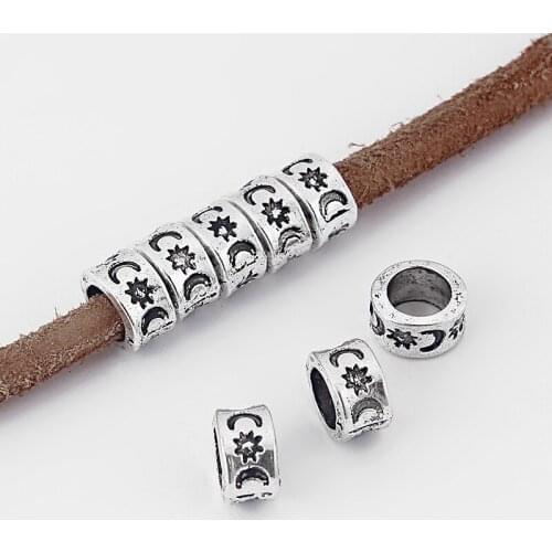 50pcs Carvrd Moon Star Sun 5.5mm Hole Fit Europe Bracelet Charms Beads Jewelry Findings