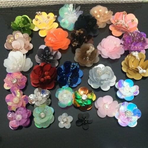 10Pcs/Lot Handmade Sequins Beads Flower Applique Patches Hair Clip,Bags,Brooch,Clothes Sew on or glue