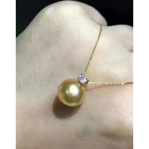 Free shipping gorgeous AAA11-12mm south sea gold pearl necklace 18inch18k