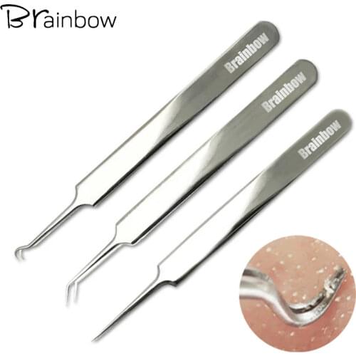 Brainbow 3pc/Pack Blackhead Tweezers Blackhead&Blemish Removers Point Bend Gib Head Comedone Acne Extractor Face Skin Care Tools