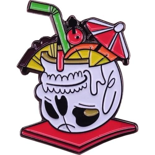 Tiki mug Brooch tropical summer Badge cocktail Enamel Pin pineapple skull Pins Accessory