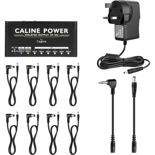 Caline CP-202 Guitar Effect Pedal Power Supply 36W 8 Isolated Outputs Adjustable 9V/12V/15V/18V with Adapter and 10 Cables