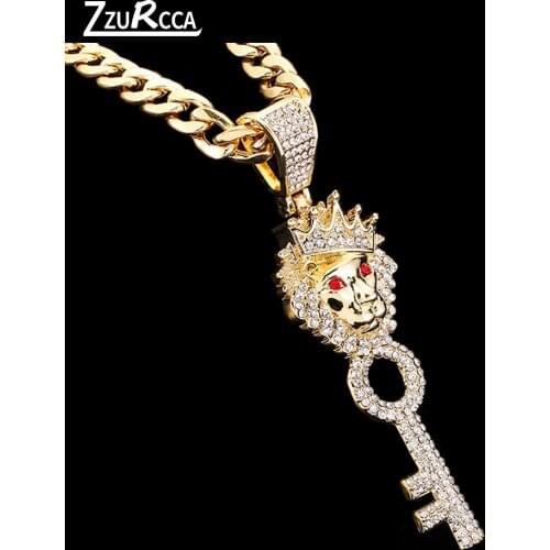 Fashion Key Chain Necklace for Women Men Bling Rhinestone Crystal Gold Chain Necklace Men collares de moda 2021