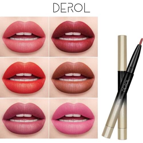 DEROL does not lose color matte lipstick velvet fog matte lip pen durable not easy to remove makeup double lip pen