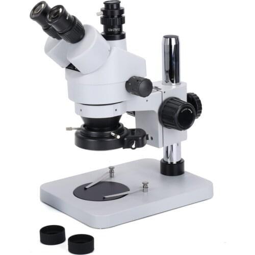Hayear Simul-Focal 7X-45X Stereo Trinocular Microscope Zoom 1/2 CTV C-mount 144 LED Ring Light with Stand for PCB THT Soldering