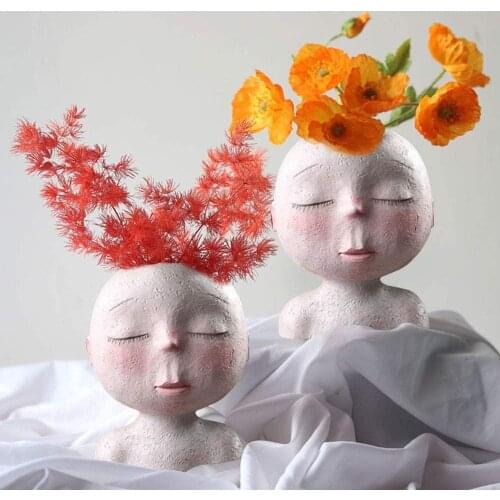 Art Modeling Sculpture Doll Flower Pot Fleshiness Potted Garden Decoration Desktop Resin Decoration