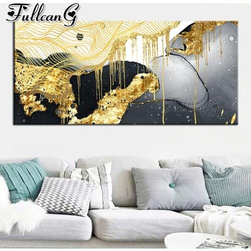 FULLCANG Golden black and white abstract landscape large diamond painting 5d diy full mosaic embroidery kit wall decor FC3585