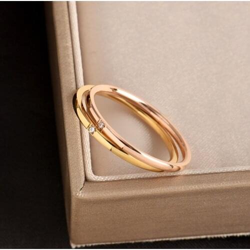 316L stainless steel superfine zircon ring temperament simple element index finger design sense light luxury tail ring feminine