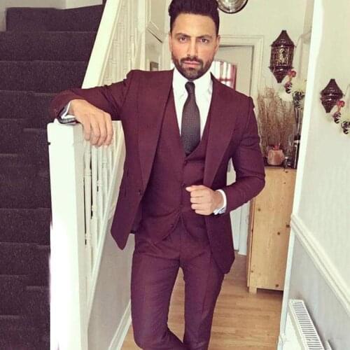 Handsome Groomsmen Peak Lapel Groom Tuxedos Wedding Dress Men Suits Blazer Prom Dinner (Jacket+Pants+Tie+Vest) A811