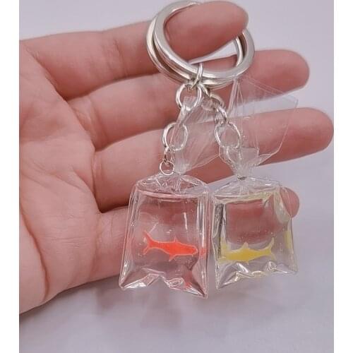 Fashion Creative Koi Fish goldfish Water Bag keychain Resin kawaii yellow red water bag goldfish keychain Cute Handmade keychain