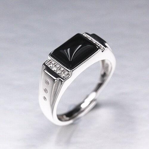 New Fashion Ring For Men Women 2019 Agate Zircon Real 925 Sterling Silver Adjustable Ring Party Jewelry Birthday Gift