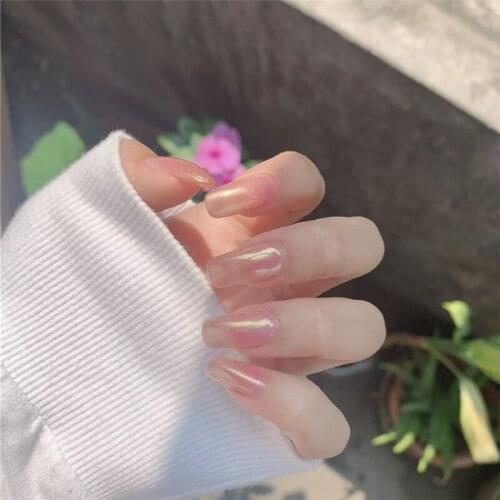 American punk style Ins beautiful mirror pink false nails 24pcs with glue square lady full nail tips bride fake nails