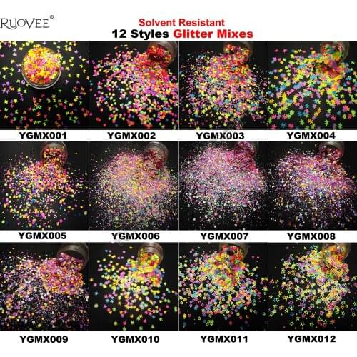 12Styles Mix NEON Colors Solvent Resistant Glitter Shapes for Nail Polish Makup Body Art Facepaiting Glitter Christmas Craft Art