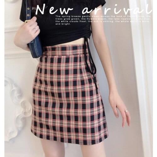 New Women Fashion Preppy Style Big Size High-Waisted Black Red Plaid Skirt A-Line Sweet Sexy Mini Short Skirt XS-5XL