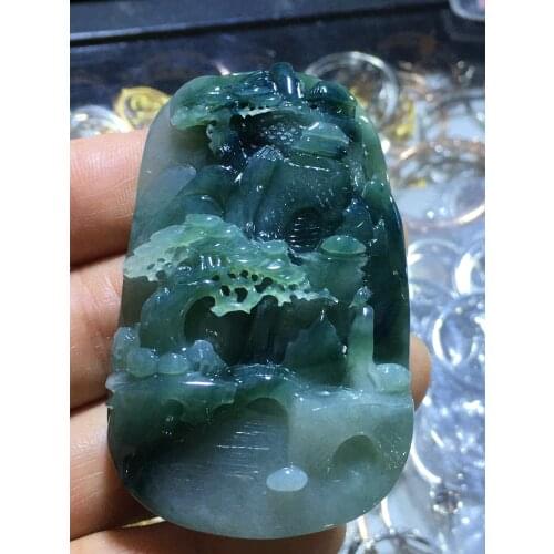 Real 7A Myanmar jade Hand-Carved landscape emperor green jade pendant necklace pendants jewelry jade necklaces