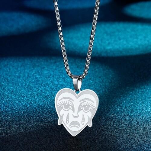 Trendy Love Crying Heart Pendant Necklace For Women Stainless Steel Jewelry Sad Tears Faces Dainty Necklace Gift