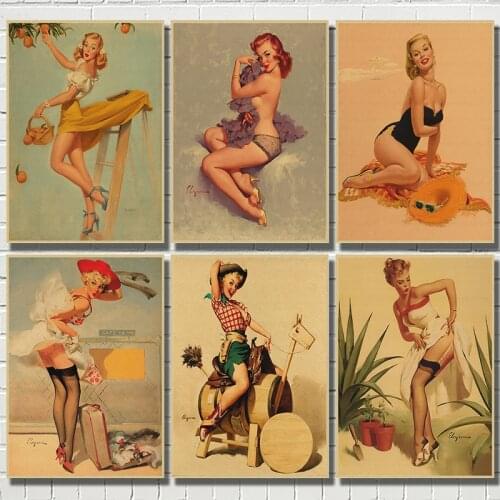 PINUP GIRLS NO.1 World War II Vintage Kraft Paper Classic Poster Bar Cafe Living Room Dining room Wall Decorative Paintings