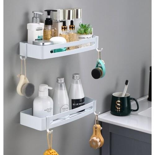 Tuqiu Bathroom Shelf Bath Shower Shelf Aluminum White Bathroom Corner shelf Wall Mounted Black Aluminum Kitchen Storage holder