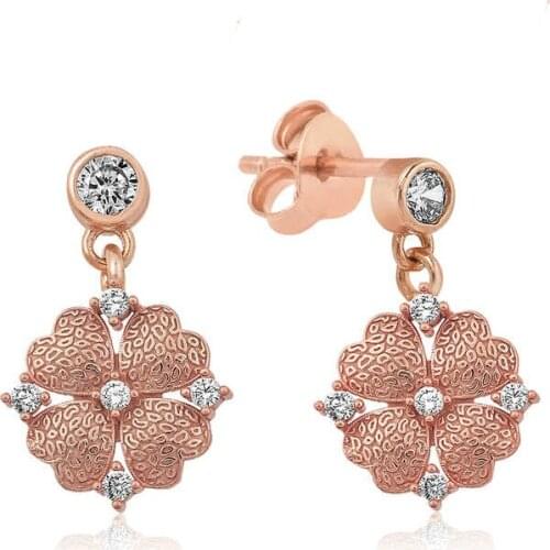 Silverlina Silver Heart Leaf Flower Earrings